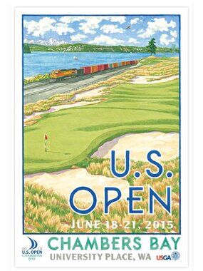 NEW U.S. Open Chambers Bay 2015 SIGNED 12"x18" Poster By Lee Wybranski